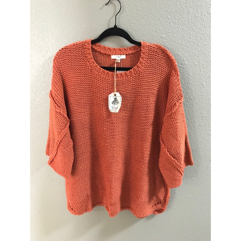 Easel Oversized Knit Sweater M/L Coral Boho Slouchy Cottagecore